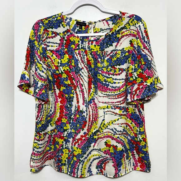 Talbots Swirling Floral Ruffle Sleeve Popover Blouse - Picture 3 of 11